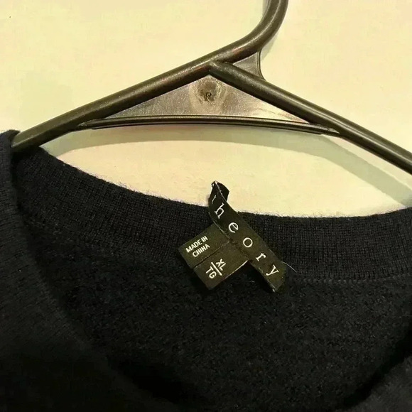 Theory Womens Merino Wool Knit Sweater Size XL Navy Blue Long Sleeve Striped - Picture 4 of 4